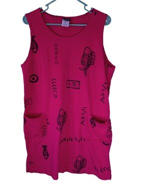 3/$20 I.G. Sport Bright Magenta Pink Sleeveless Mini Dress with Fish Print